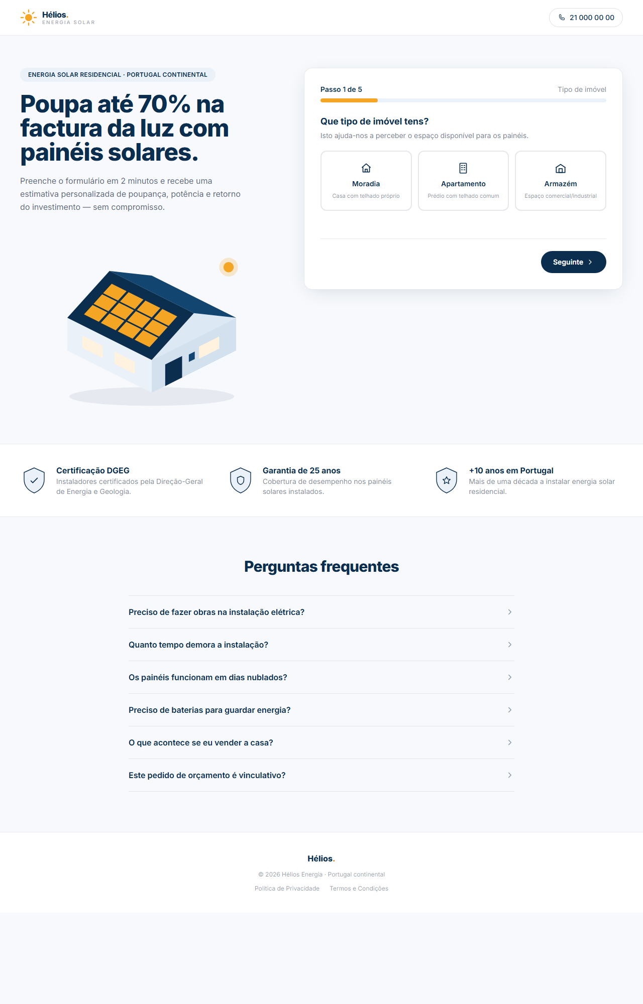 Página inicial do site Hélios Energia