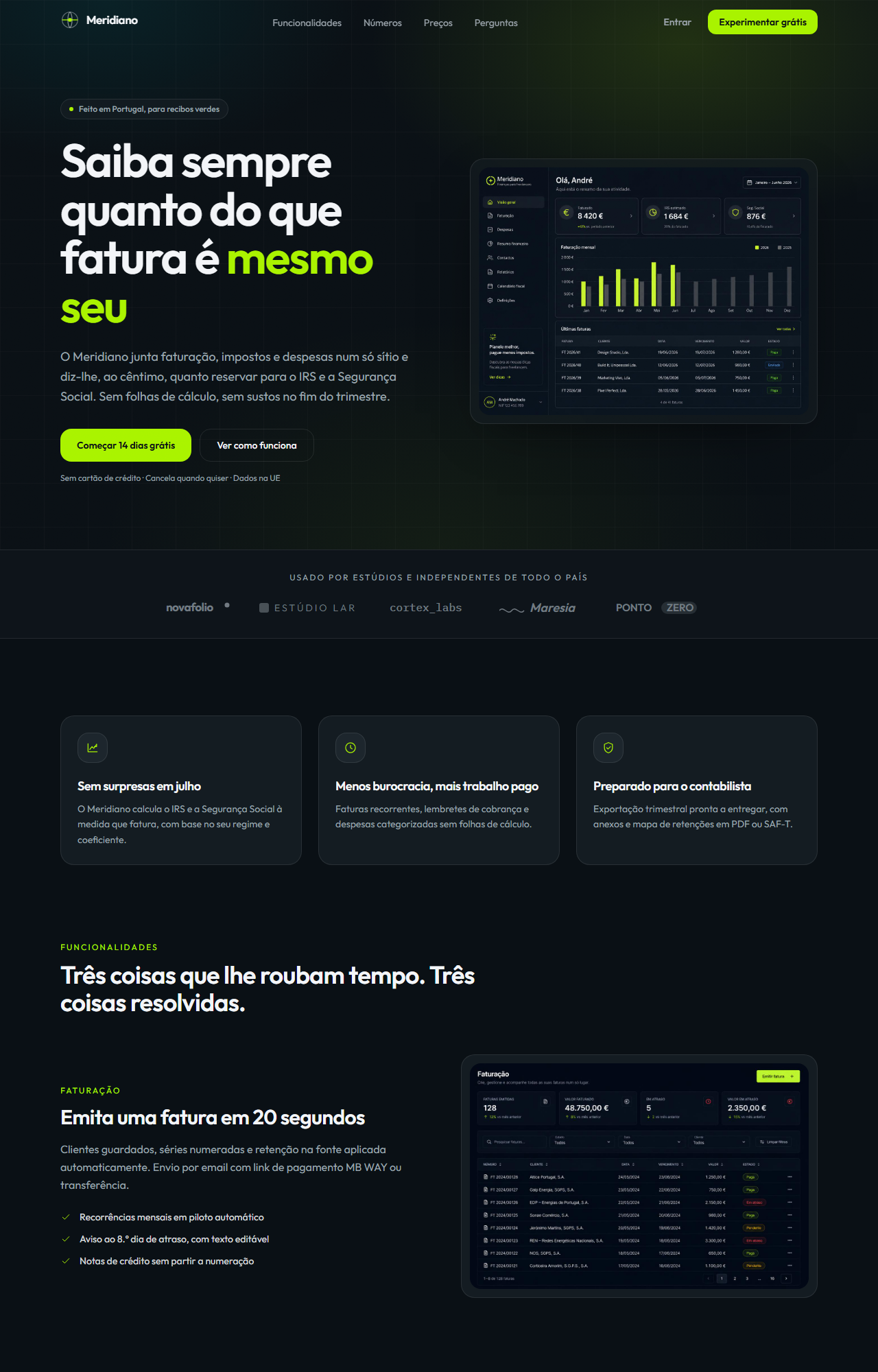 Página inicial do site Meridiano